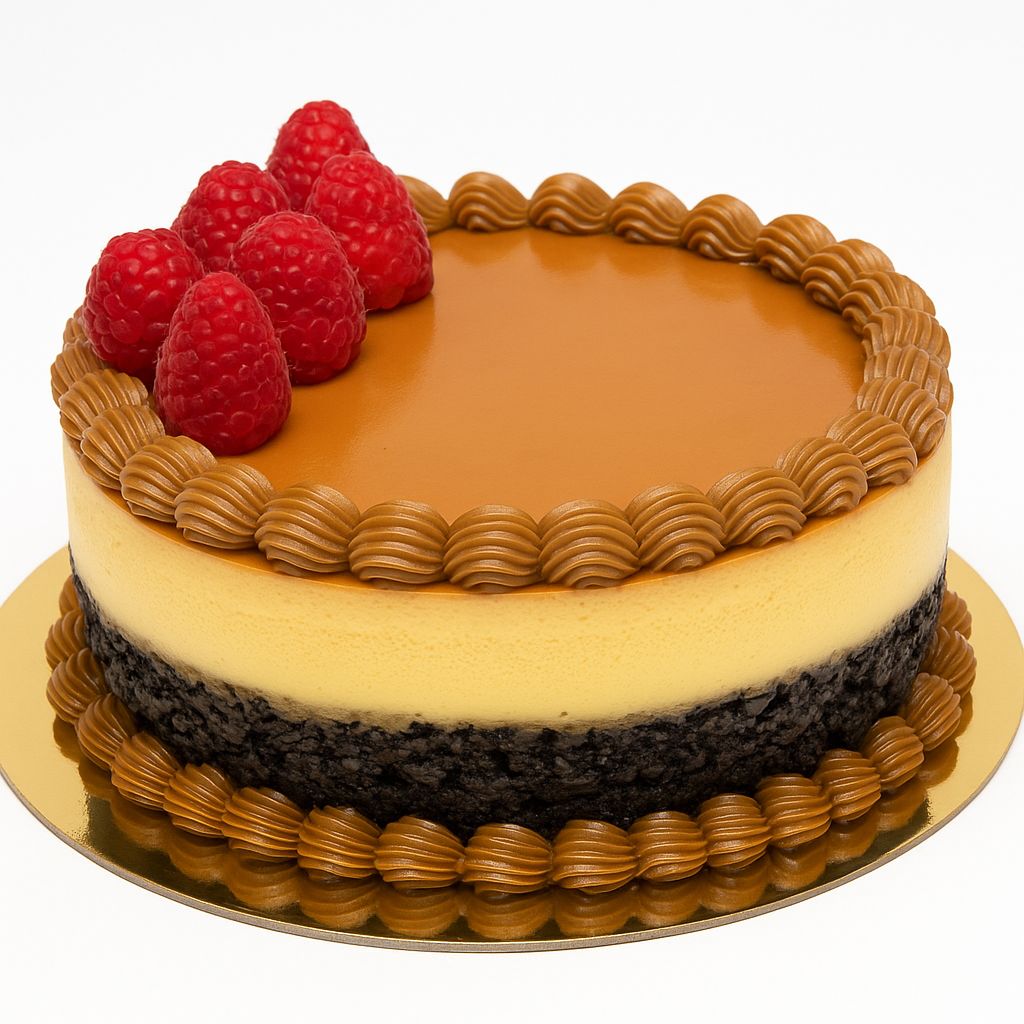 Chocoflan with Raspberries and Caramel Drizzle